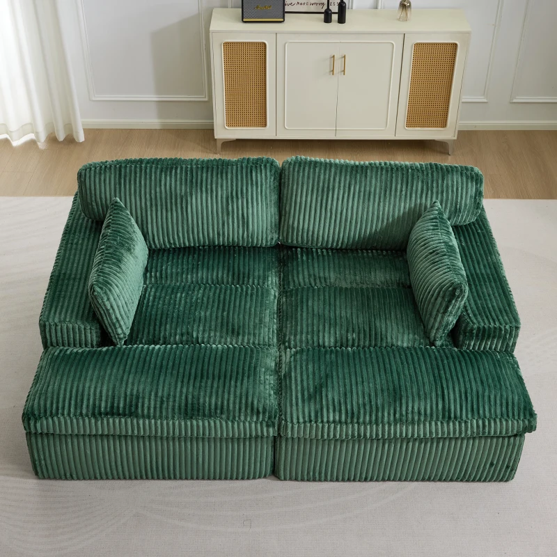 Doppelsitzer-Chaiselongue-Schlafsofa, modulares Design mit ausziehbarem Schlafteil, platzsparend, 214x145x89 cm, Grün