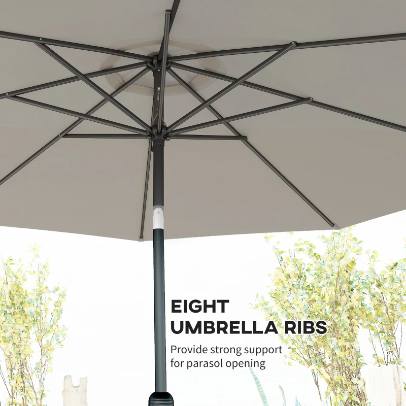 Outsunny 3m Parasol Patio Umbrella, Outdoor Sun Shade with Tilt and Crank Handle for Balcony, Bench, Garden, Light Grey