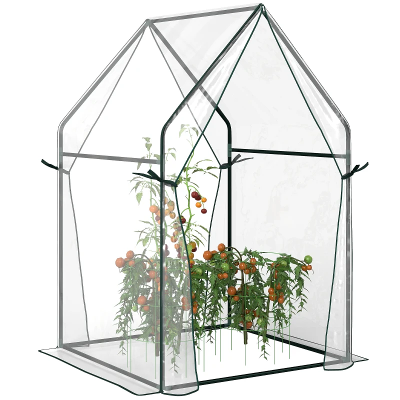 Outsunny Mini Seră de Grădină cu 2 Uși Rulabile și Acoperire din PE 90x90x145cm, Transparentă