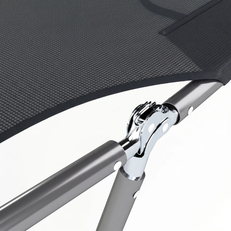 Outsunny Outdoor Foldable Sun Lounger, Garden 6 Level Adjustable Backrest Recliner Sun Lounger Chair with Headrest Pillow, Black