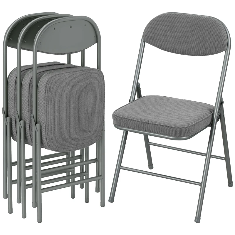 HOMCOM Set of Four Folding Corduroy Seat Chairs - Grey