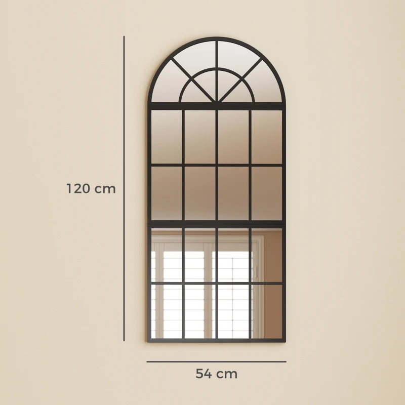 HOMCOM Large Arched Wall Mirror with Metal Grid, 3-Piece Split Window Mirrors, 120 x 54 cm, Black