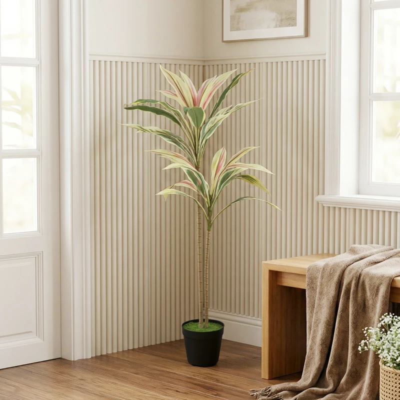 HOMCOM 90 cm Artificial Cordyline Tree in Moss Effect Pot, Realistic PEVA Faux Plant, Yellow