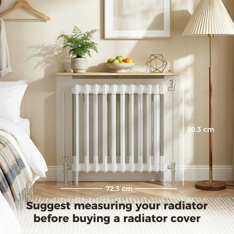 HOMCOM Heater Cover, Radiator Cover Slatted Painted MDF Lined Grill Grey, 78L x 19W x 81H cm