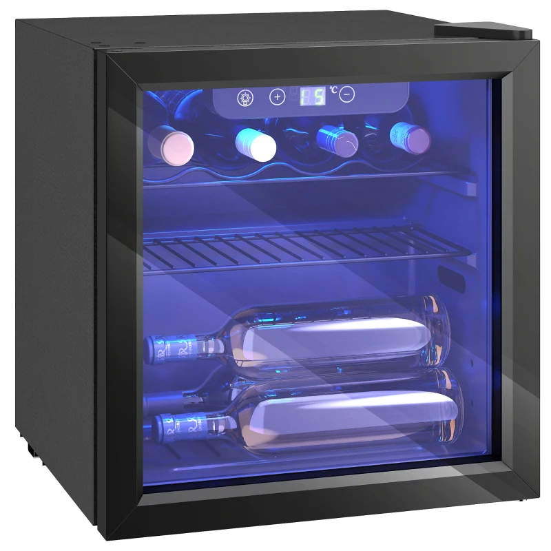 HOMCOM 12 Bottle Wine Cooler, 36 Litre Capacity, 4-16°C Under Counter Drinks Beer Wine Fridge with Glass Door, LED Light, Black