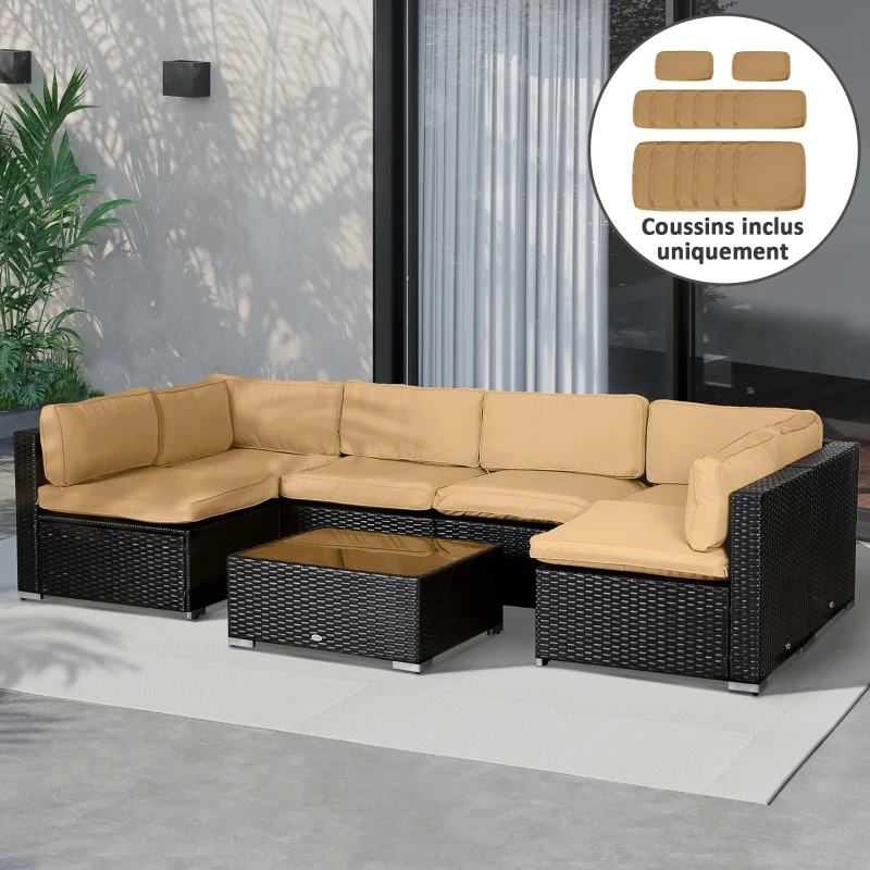 Outsunny Lot de 14 Housses de Rechange Coussins Salon de Jardin - 6 Housses Coussin d'assise, 8 Housses Coussin Dossier Marron