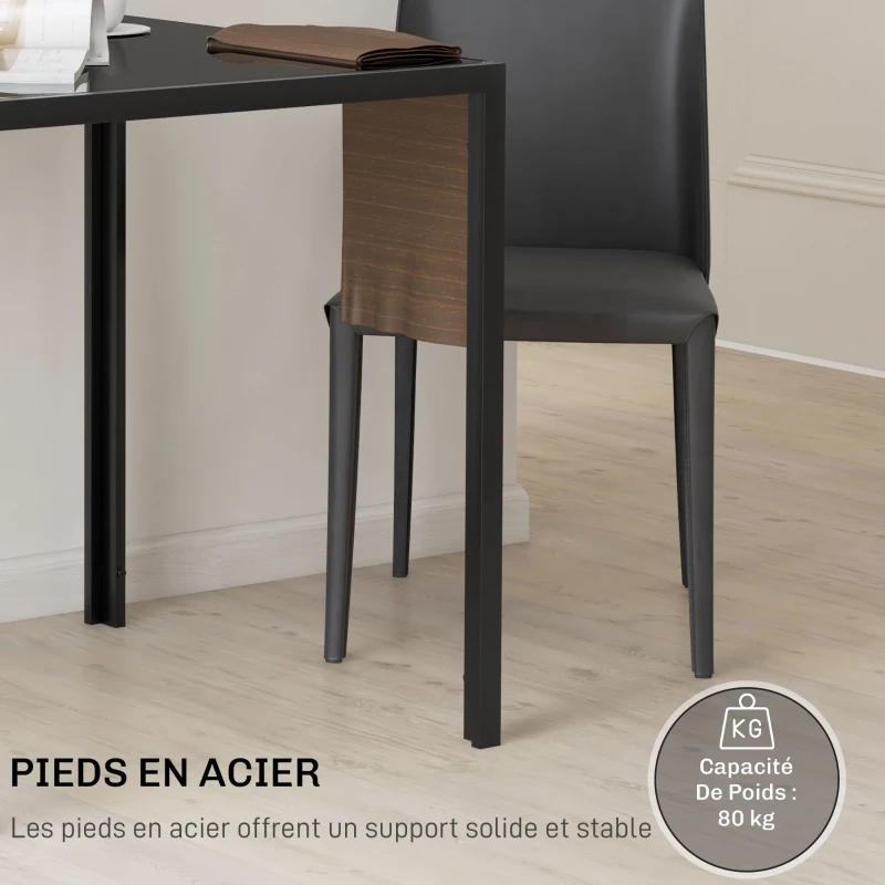 HOMCOM Table à manger pour 4 personnes, table de cuisine avec plateau en verre trempé et pieds en acier, 75 x 75 x 75 cm, noir