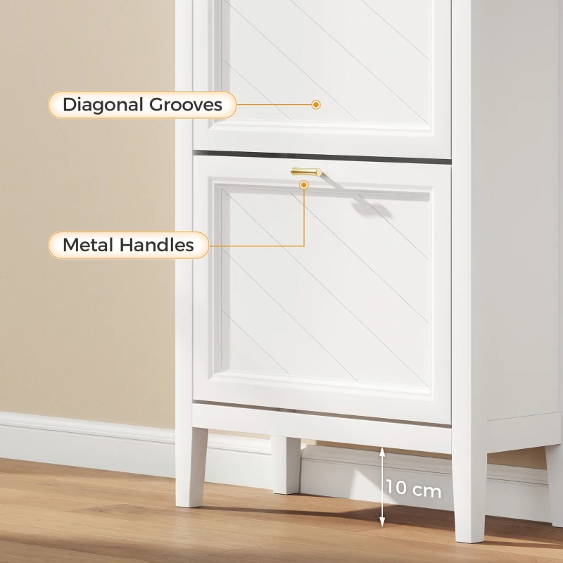 HOMCOM Shoe Cabinet with 3 Flip Drawers, Farmhouse Narrow Shoe Storage Cabinet with Adjustable Shelves, White