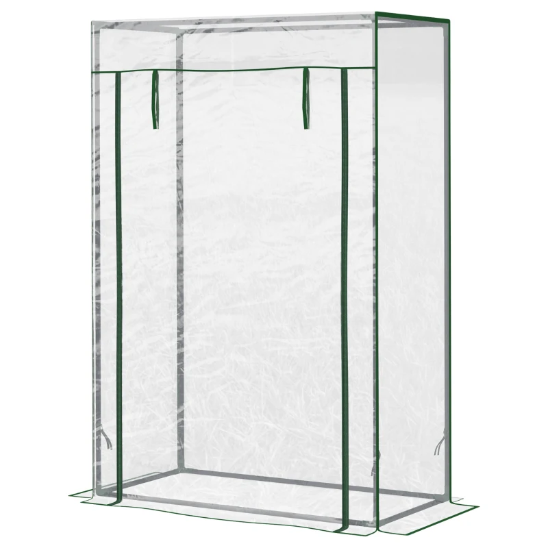 Outsunny Serre de jardin, serre de balcon, bâche renforcée PVC, châssis en acier, porte zippée enroulable, pour légumes plantes fleurs en toutes saisons intérieur et extérieur, 100 x 50 x 150 cm blanc