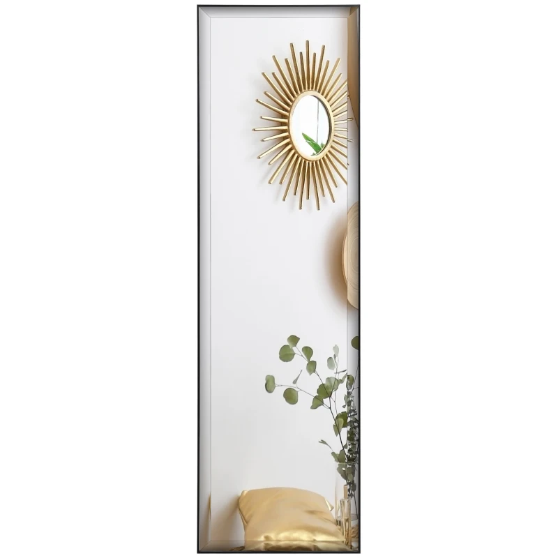 HOMCOM Miroir Mural dim. 120L x 35l cm - Film sécurité Anti déflagrant, système Attache Inclus - Cadre Alliage alu. Noir