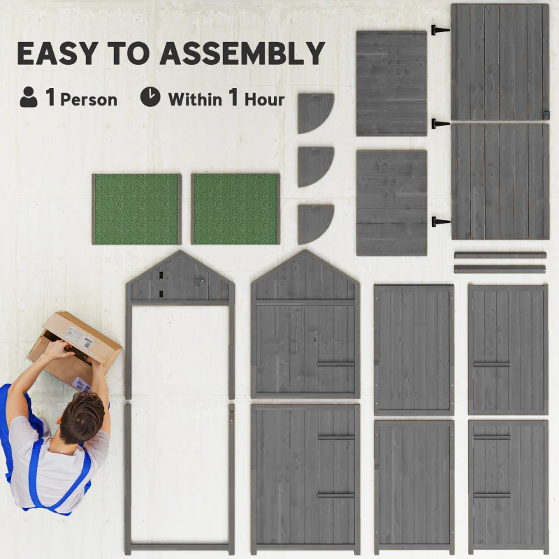 Outsunny Garden Shed Vertical Utility 3 Shelves Shed Wood Outdoor Garden Tool Storage Unit Storage Cabinet, 77 x 54.2 x 179cm - Grey(m-8)