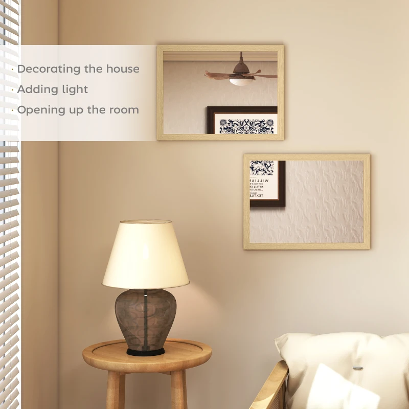 HOMCOM Wall Bathroom Mirror, 30 x 40 cm Wall-Mounted Mirror for Living Room, Bedroom, Hallway, Set of 2, Natural