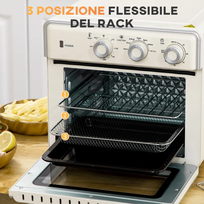 HOMCOM Mini Forno Elettrico 20L Ventilato 1400W con Aria Calda e Accessori, Crema