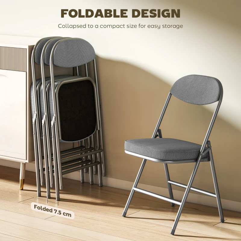 HOMCOM Set of Four Folding Corduroy Seat Chairs - Grey