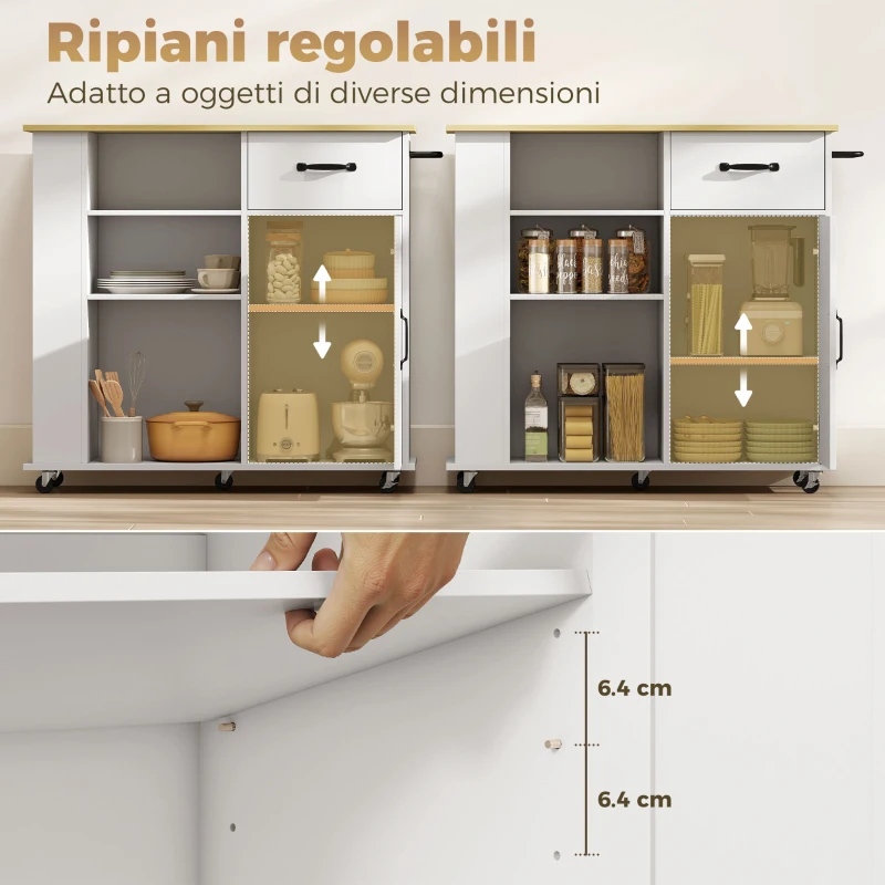 HOMCOM Mobile Cucina con Cassetto, Armadietto e Ripiano Regolabile, Bianco