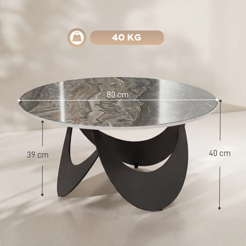 HOMCOM Coffee Table Sintered Stone Top Adjustable Foot Pads Modern Centre Table for Living Room Brown and Black