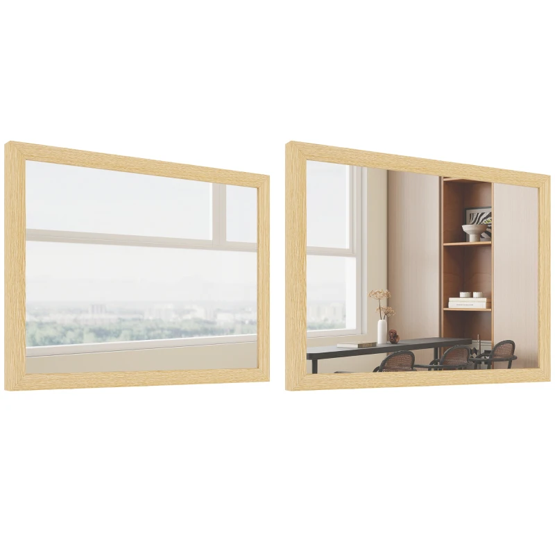 HOMCOM Wall Bathroom Mirror, 30 x 40 cm Wall-Mounted Mirror for Living Room, Bedroom, Hallway, Set of 2, Natural