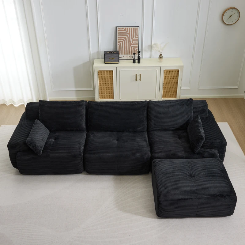 Modernes Sofa aus komprimiertem Memory-Schaumstoff, große Sofagarnitur für das Wohnzimmer, haustierfreundliches modulares Sofagarnitur Cloud, Cordstoff, kein Zusammenbau erforderlich, schwarz