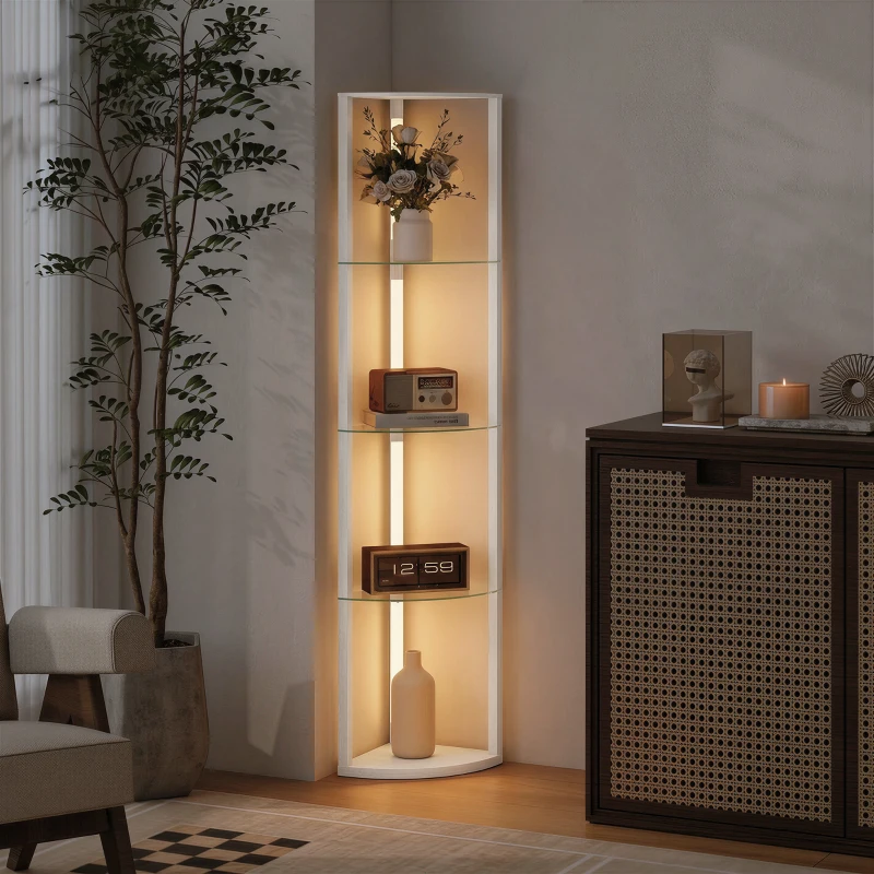 HOMCOM LED Floor Lamp with Shelves, Dimmable Standing Lamp with Foot Switch for Living Room, Bedroom, White