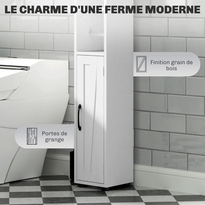 HOMCOM Armoire salle de bain haute, meuble de rangement colonne, 2 portes, tiroir, étagères réglables, 20x20x185cm, blanc