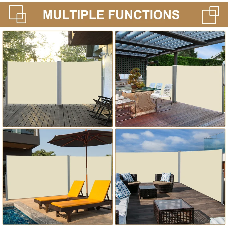 Outsunny Retractable Sun Side Awning Screen Fence - Patio Garden Wall Balcony Screening Panel Outdoor Blind Privacy Divider (3x1.8M, Cream White)