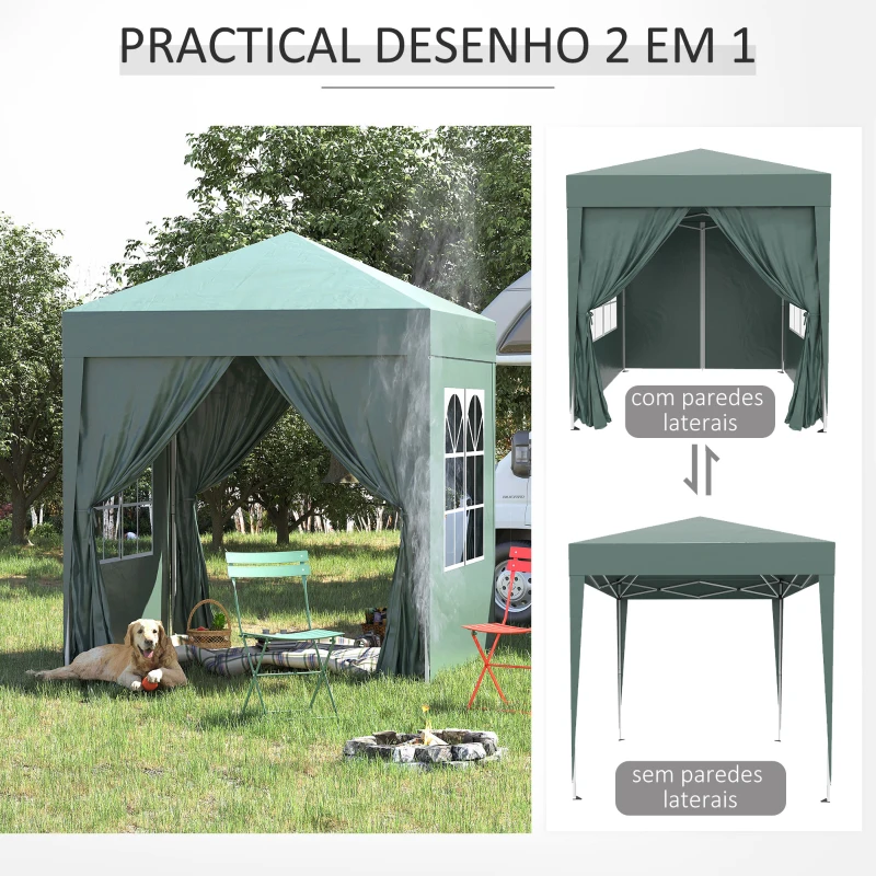 Outsunny 2 x 2m Pop Up Gazebo, w/Side Walls, Windows-Green(m-5)