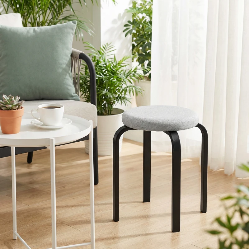 Set di 4 Sgabelli Impilabili HOMCOM Moderni con Cuscino Tondi, Grigio