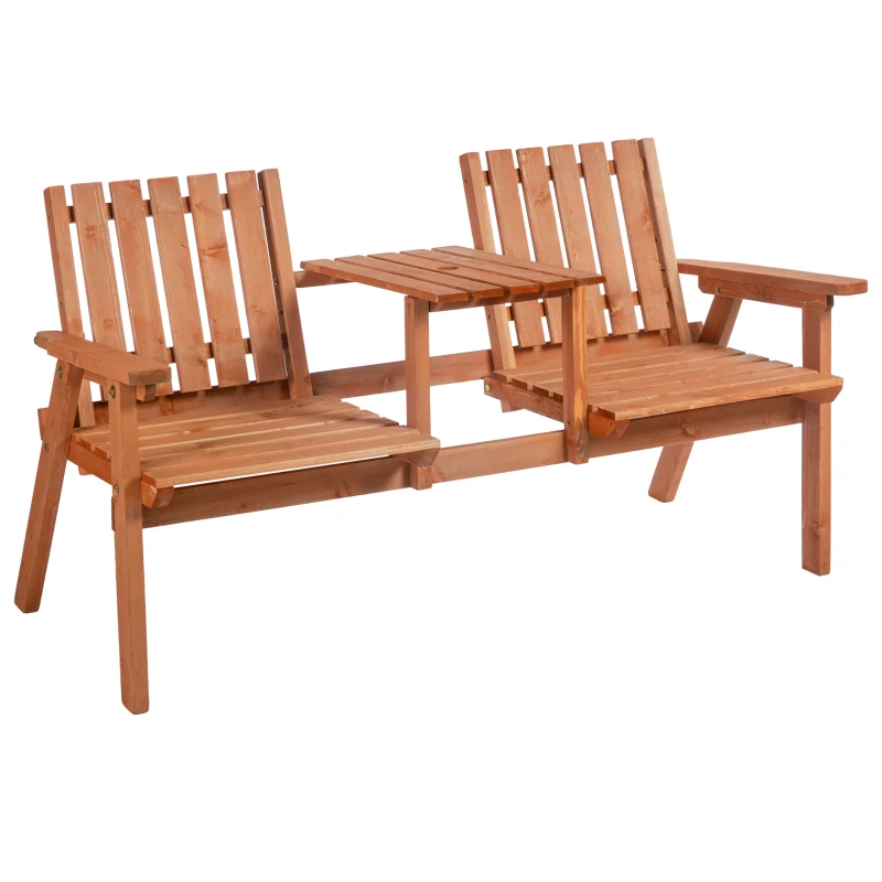 Outsunny 2-Seater Fir Wood Bench w/ Centre Table(m-10)