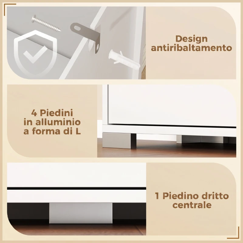 HOMCOM Scarpiera con Specchio, 4 Cassetti Ribalta, Scarpiera Ingresso, Bianco