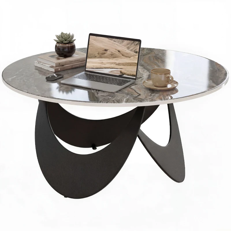 HOMCOM Coffee Table Sintered Stone Top Adjustable Foot Pads Modern Centre Table for Living Room Brown and Black