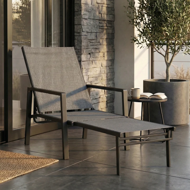 Outsunny Espreguiçadeira Dobrável com Apoio para os Pés Retrátil Encosto Ajustável em 5 Níveis Tecido Textilene Estrutura de Aço Cinza Escuro