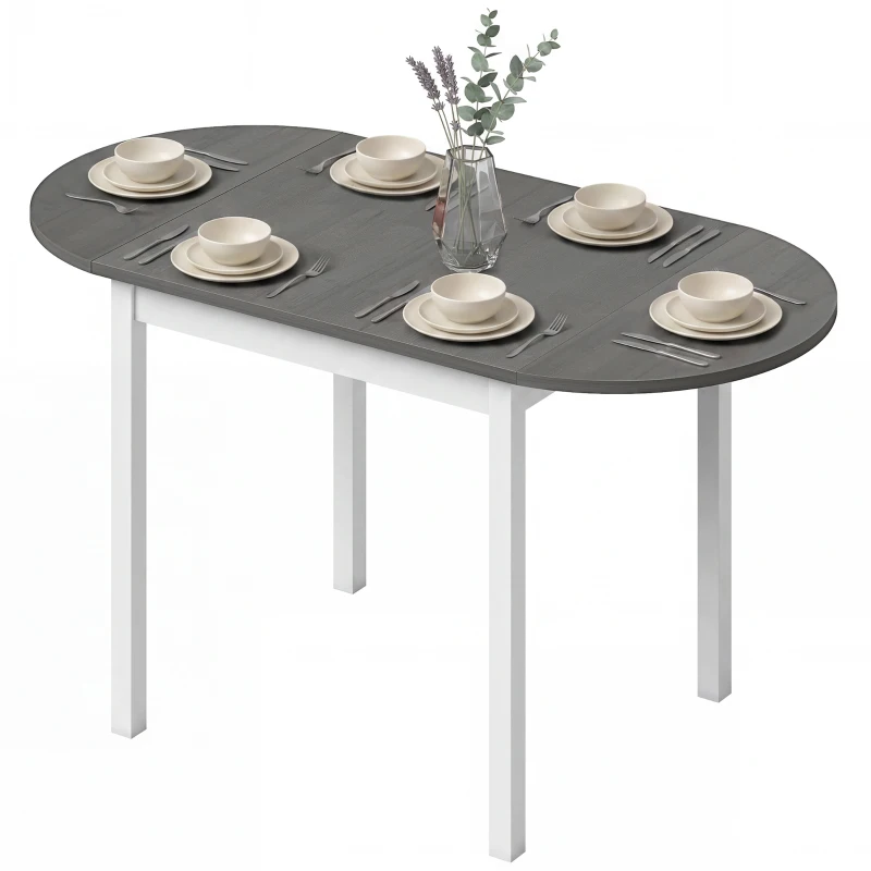 HOMCOM 4-6 Person Wooden Drop-Leaf Table - Grey