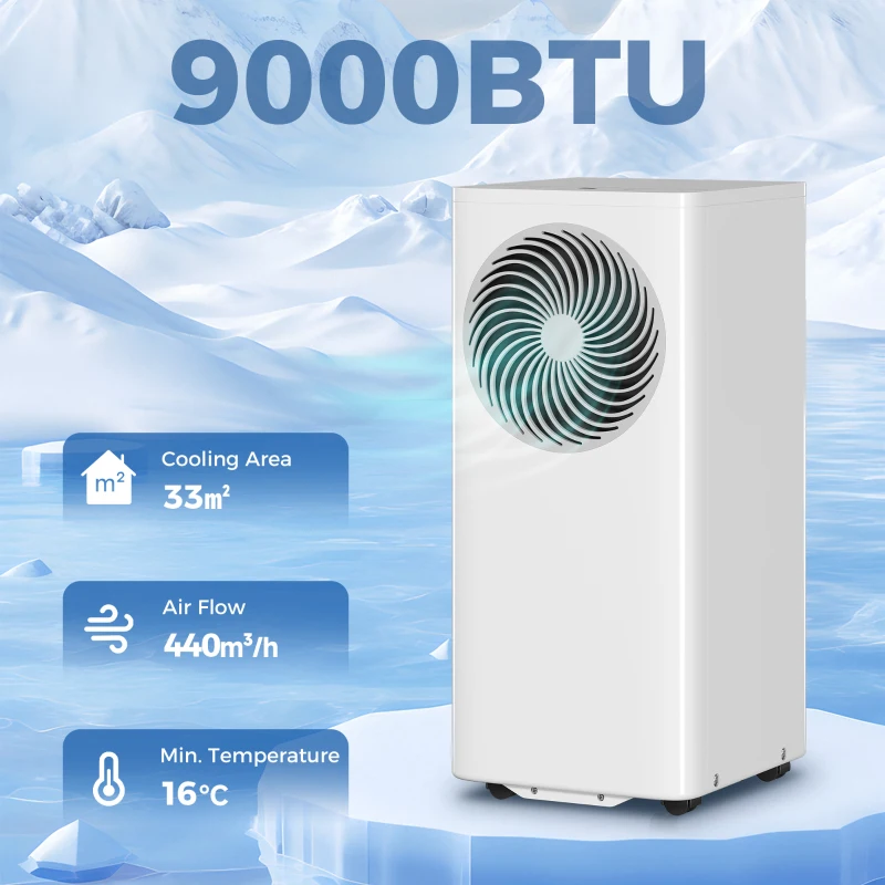 HOMCOM Draagbare Airconditioner met 9000 BTU en Ronde Luchtuitlaat, 4-in-1 Airco met Koeling, 40 L/dag Ontvochtiger, Ventilator, Slaapmodus