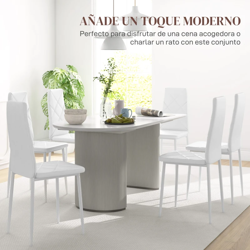 HOMCOM Set de 6 Sillas de Comedor Tapizadas de Cuero Sintético con Respaldo Alto y Patas de Acero 41x50x97 cm Blanco