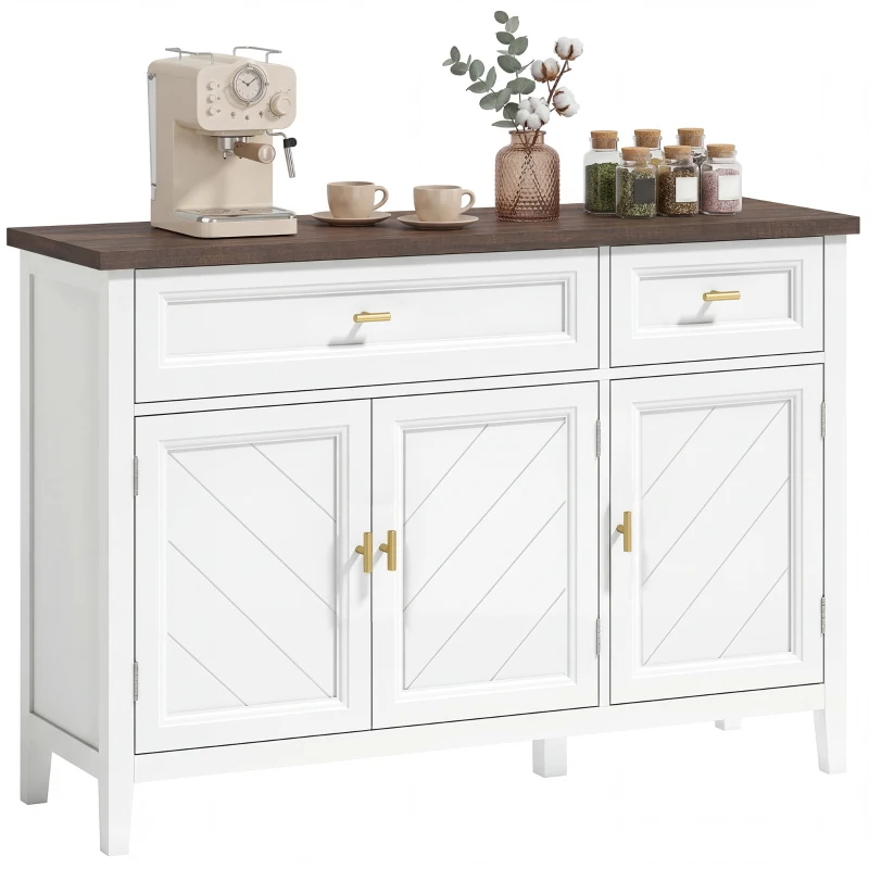 HOMCOM Modern Sideboard with 3 Doors, 2 Drawers and Adjustable Shelves, White