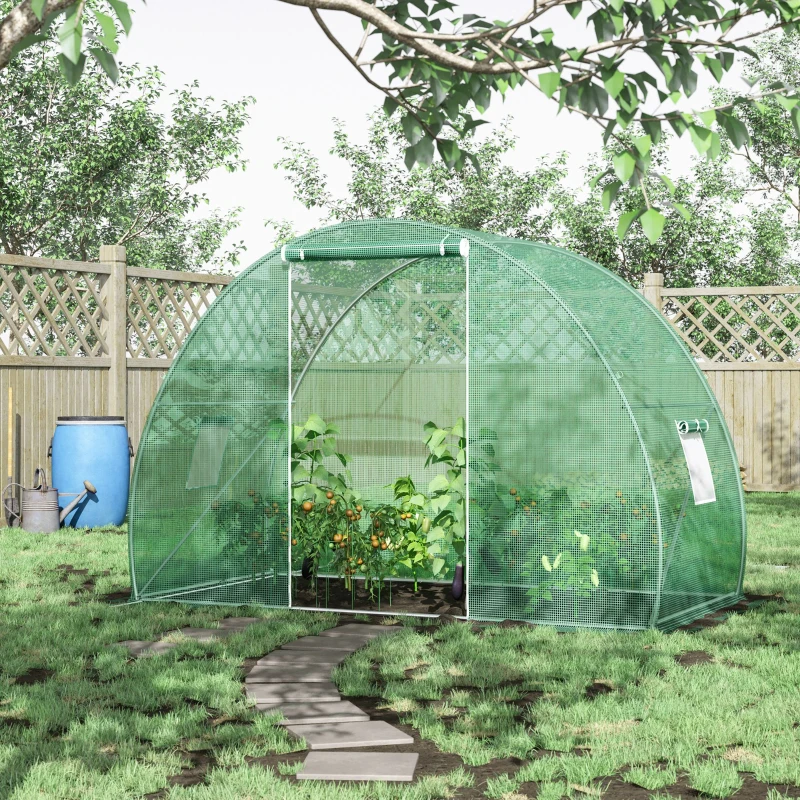 Outsunny Garden Tunnel Greenhouse winter greenhouse Floor Area 4.5 m² dim. 3L x 1.5l x 2H m Reinforced Tubular Frame Zipped Door 2 Roll-up Windows Green