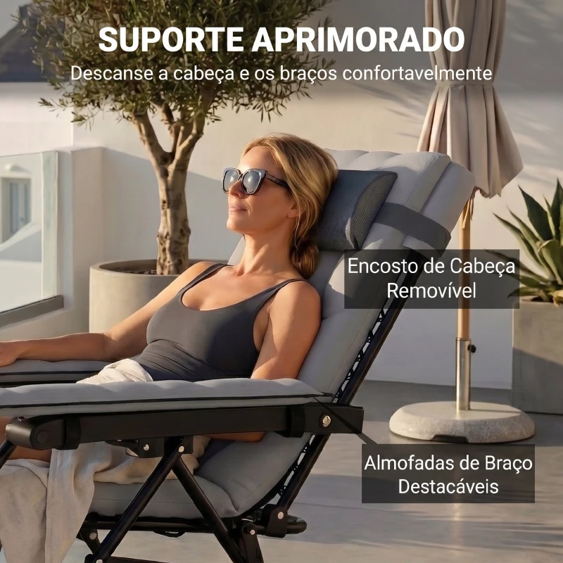 Outsunny Espreguiçadeira de Gravidade Zero Dobrável e Reclinável Ajustável com Apoios de Braços Apoio para Cabeça Cinza Claro