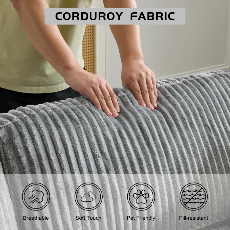 Doppelter Chaiselongue-Sessel für den Innenbereich, übergroße gepolsterte Cloud-Schlafcouch, luxuriöses Schlafsofa mit tiefem Sitz, Sofa-Chaiselongue mit Anbausofa, Lesesessel aus Cord für das Wohnzimmer, keine Montage erforderlich, grau