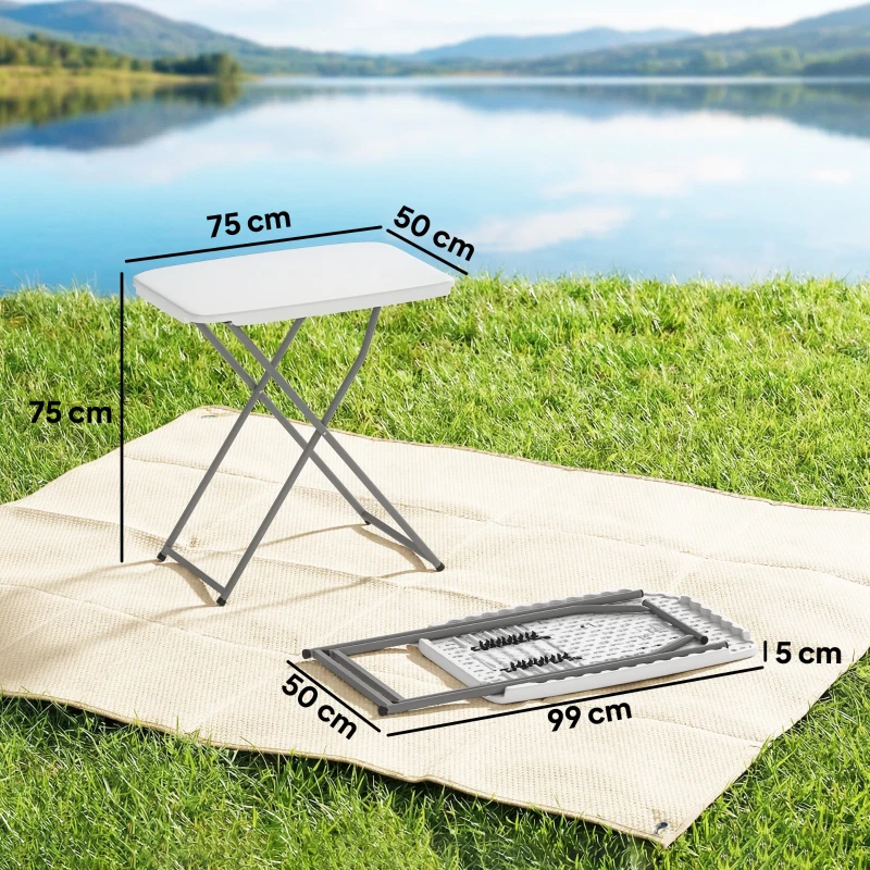 Outsunny Mesa Dobrável de Campismo 75x50x73,5 cm com Altura Ajustável em 5 Níveis com Bancada em HDPE e Estrutura Metálica Branco