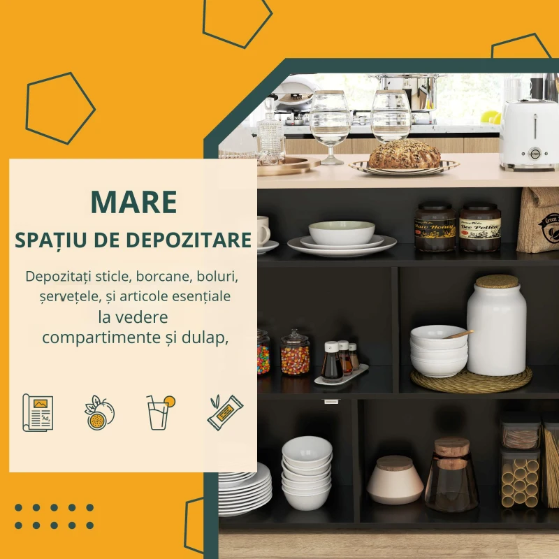 HOMCOM Set de bar 3 piese, Masă de bar cu placă pliabilă, 2 scaune de bar, 6 compartimente de stocare, negru+stejar, 116 x 70 x 89,5 cm
