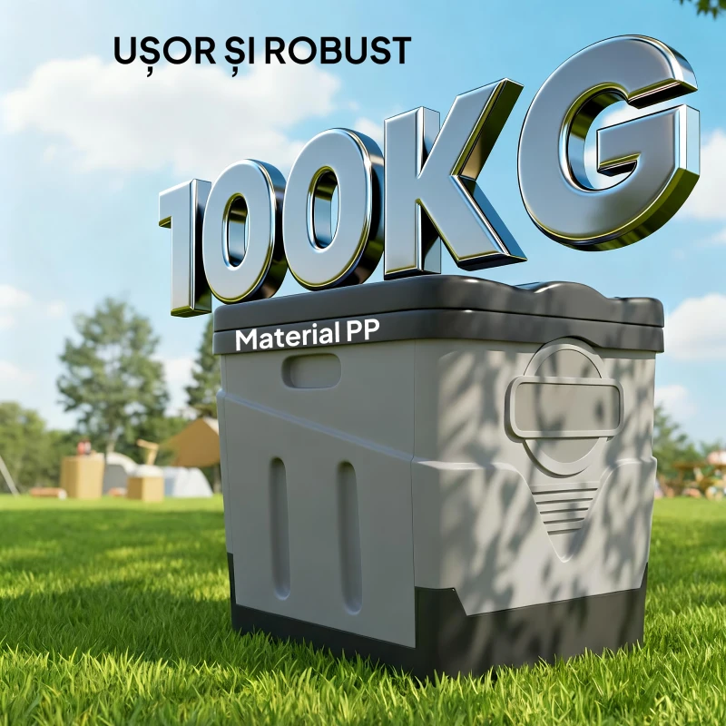 Outsunny WC Portabil de Camping cu 12 Pachete de Coagulant și 12 Pungi de Eliminare, 34x29x20 cm, Gri Închis