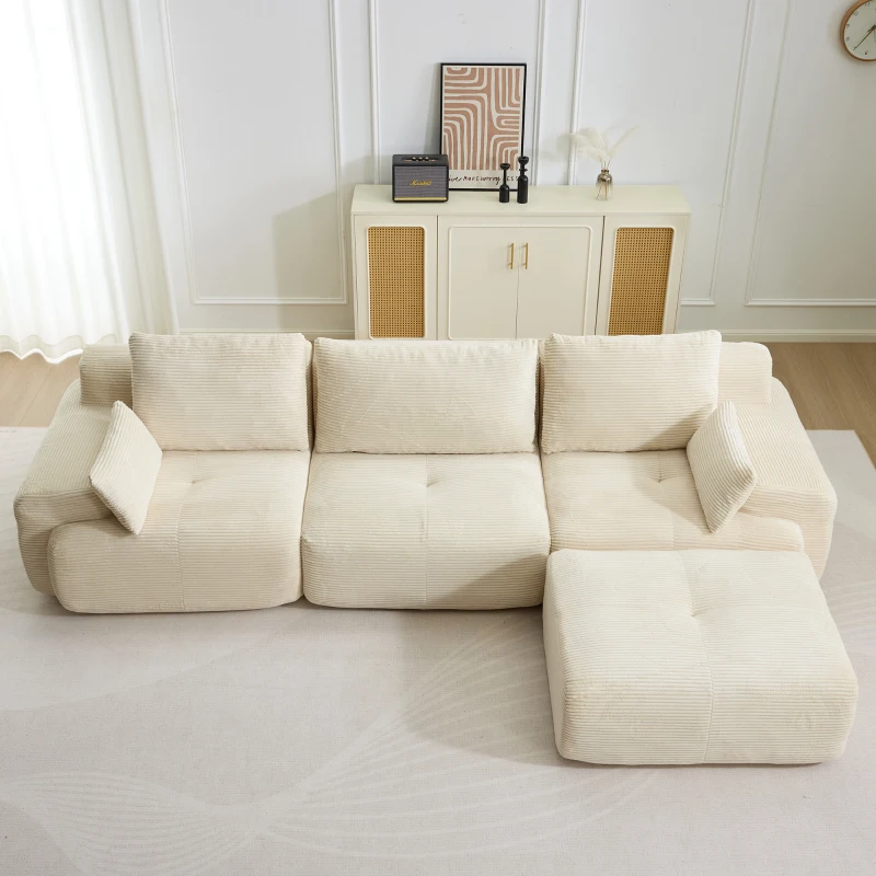 Modernes Sofa aus komprimiertem Memory-Schaumstoff, große Sofagarnitur für das Wohnzimmer, haustierfreundliches modulares Sofagarnitur Cloud, Cordstoff, kein Zusammenbau erforderlich, Beige