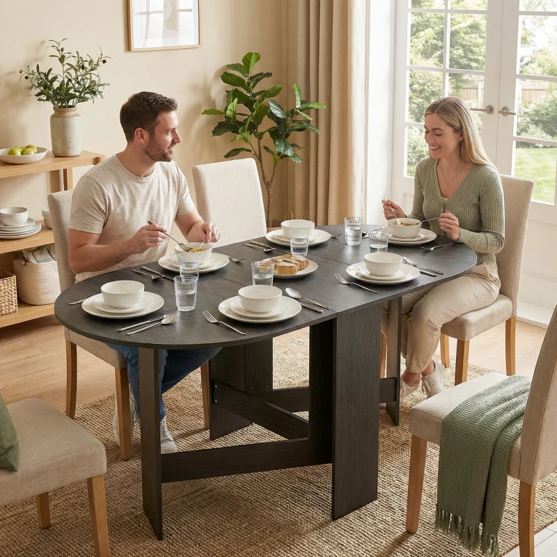 HOMCOM Mesa de Cocina Plegable con Alas Abatibles Mesa de Cocina Plegable de Forma Ovalada Estilo Moderno 163x80x75 cm Negro