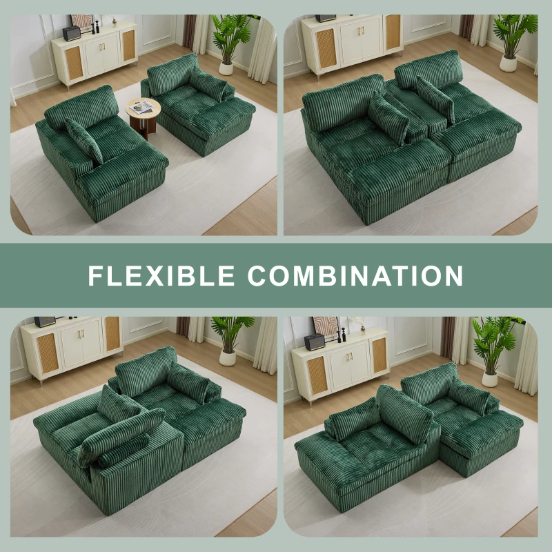Doppelsitzer-Chaiselongue-Schlafsofa, modulares Design mit ausziehbarem Schlafteil, platzsparend, 214x145x89 cm, Grün