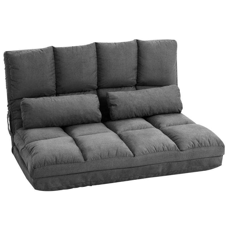 HOMCOM Chauffeuse matelas d'appoint pliant convertible - inclinaison dossier réglable 14 positions - 2 coussins inclus, gris