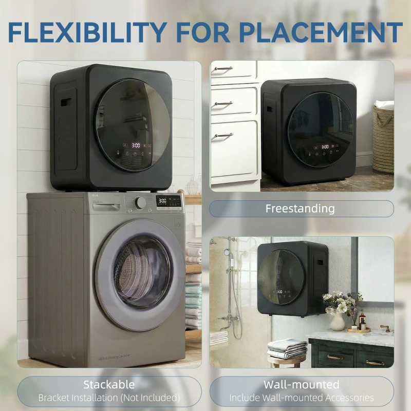 HOMCOM Vented Tumble Dryer, 4 kg Front Tumble Dryer with Stainless Steel Tub, 800W Compact Freestanding Black