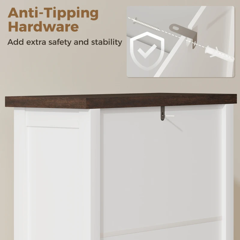 HOMCOM Shoe Cabinet with 2 Flip Drawers, Farmhouse Narrow Shoe Storage Cabinet with Adjustable Shelves, White