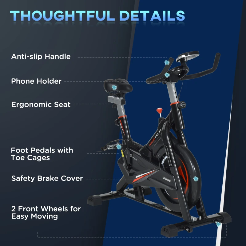 HOMCOM Stationary Exercise Bike with 10kg Flywheel, Cycling Cardio Workout Racing Machine with Adjustable Resistance, LCD Monitor, Phone and Bottle Holder, for  Indoor Gym Office