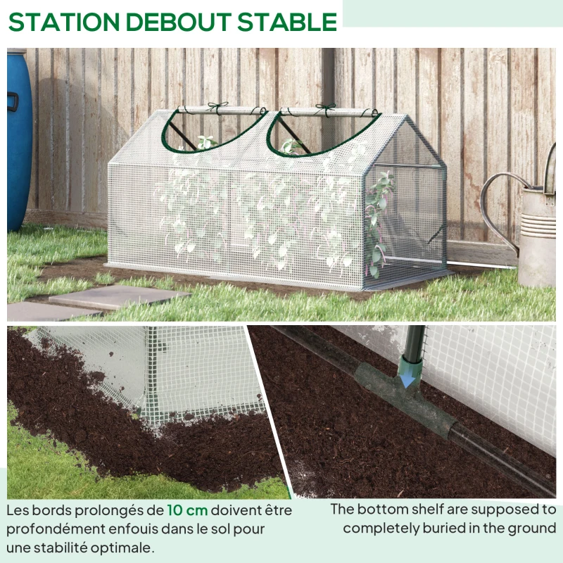 Outsunny Serre de jardin mini serre 2 fenêtres enroulables couverture en PE haute densité 140 g/m² 120 x 60 x 60 cm blanc