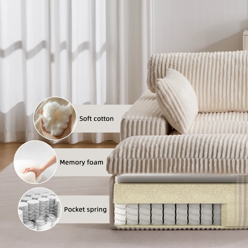Doppelter Chaiselongue-Sessel für den Innenbereich, übergroße gepolsterte Cloud-Schlafcouch, luxuriöses Schlafsofa mit tiefem Sitz, Sofa-Chaiselongue mit Anbausofa, Lesesessel aus Cord für das Wohnzimmer, kein Zusammenbau erforderlich, weiß